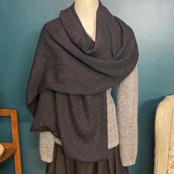 Vintage Made in USA Brocade / Sheer Reversible Scarf - Picture 1 of 4